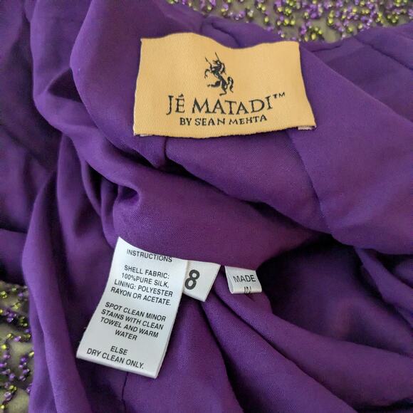Je Matadi Prom Dress Maxi Gown 8 Purple Green Silk Bead Pageant Glam Train Y2K - Picture 12 of 16